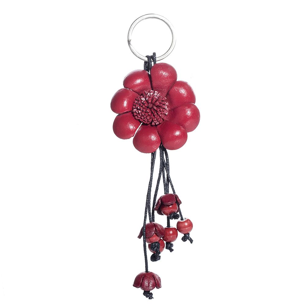 hand made real genuine leather flower keychain bag charm hang tag