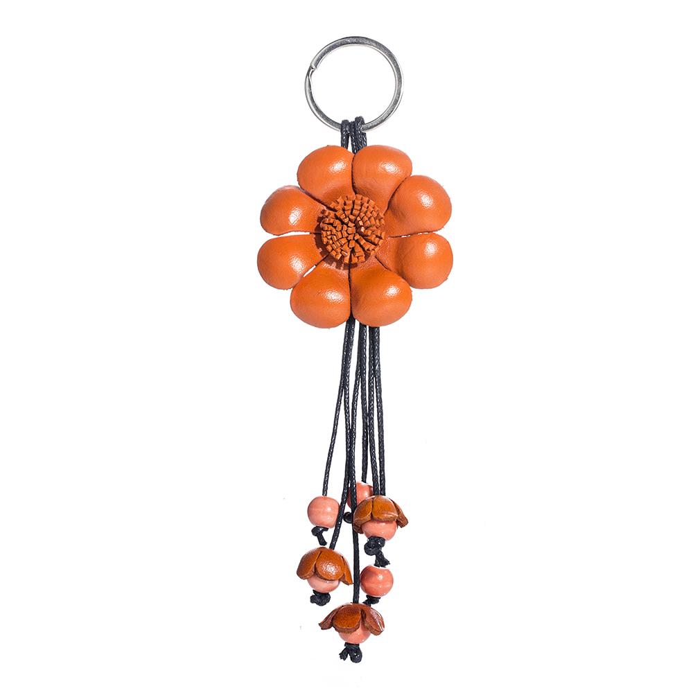 hand made real genuine leather flower keychain bag charm hang tag