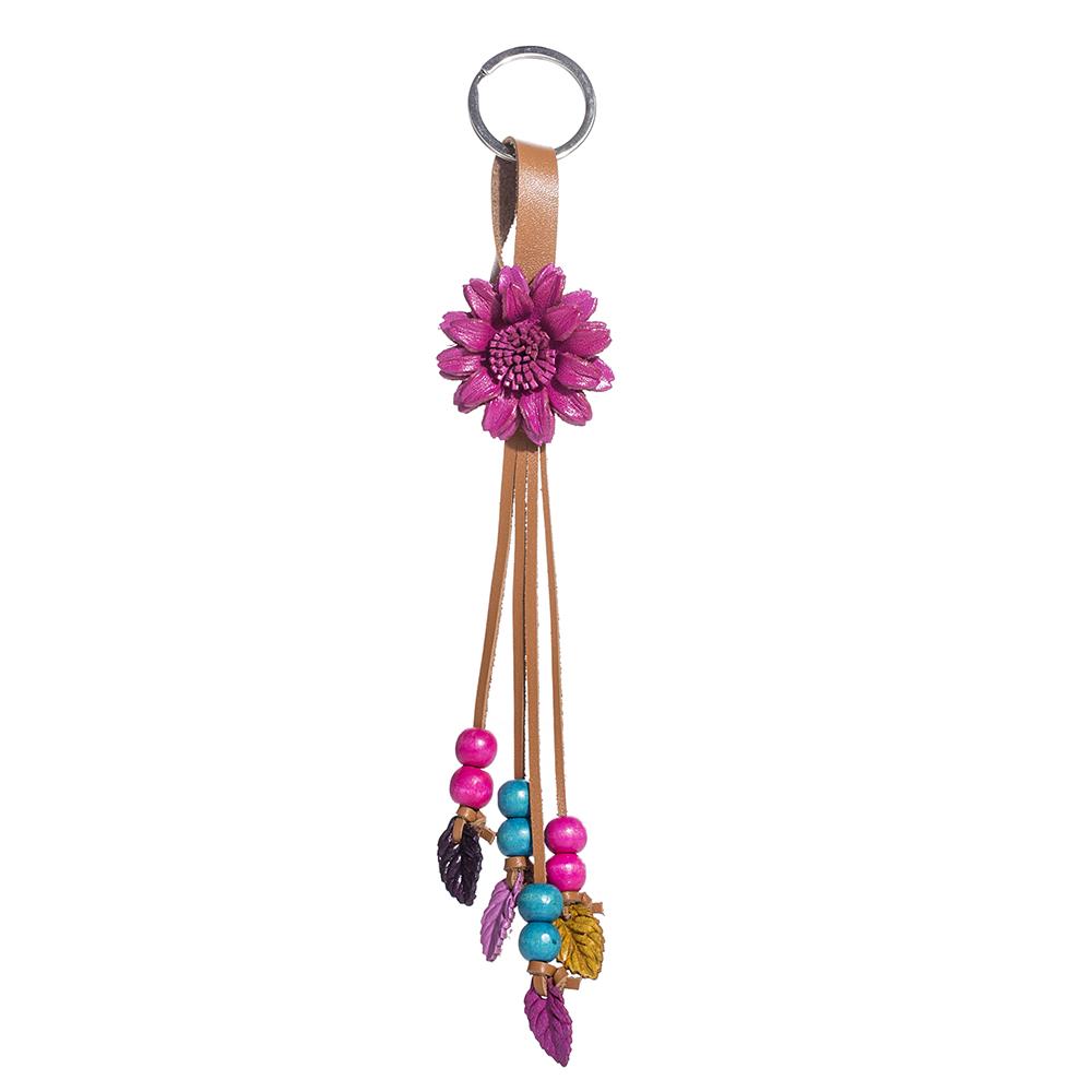 hand made real genuine leather flower keychain bag charm hang tag