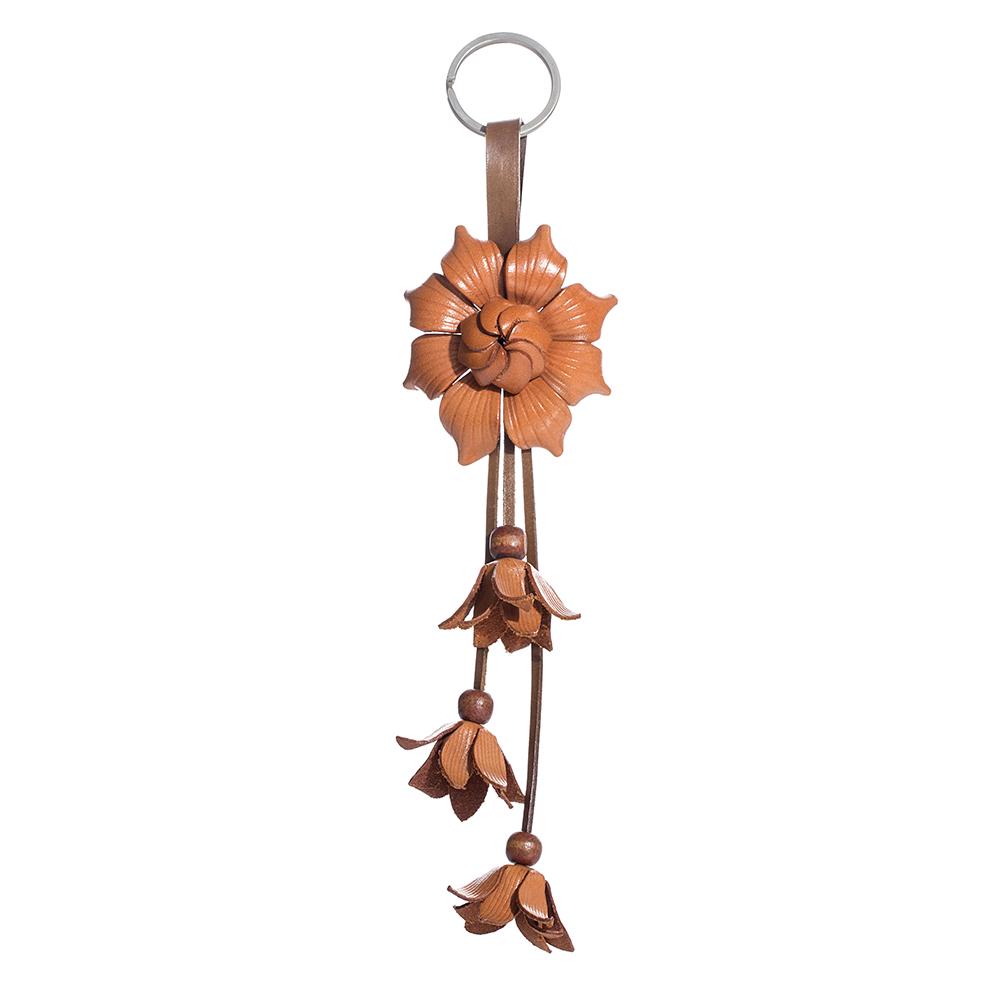 hand made real genuine leather flower keychain bag charm hang tag