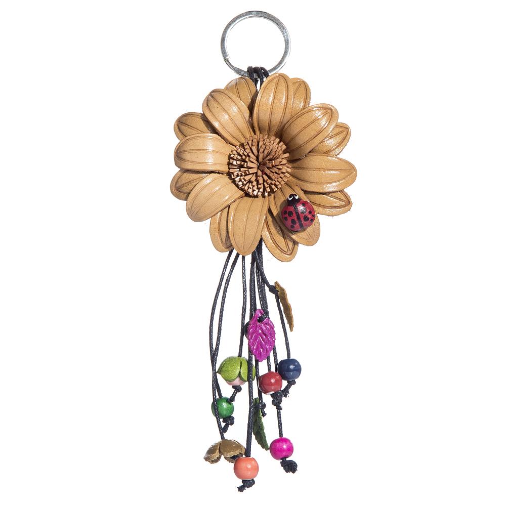 hand made real genuine leather flower keychain bag charm hang tag