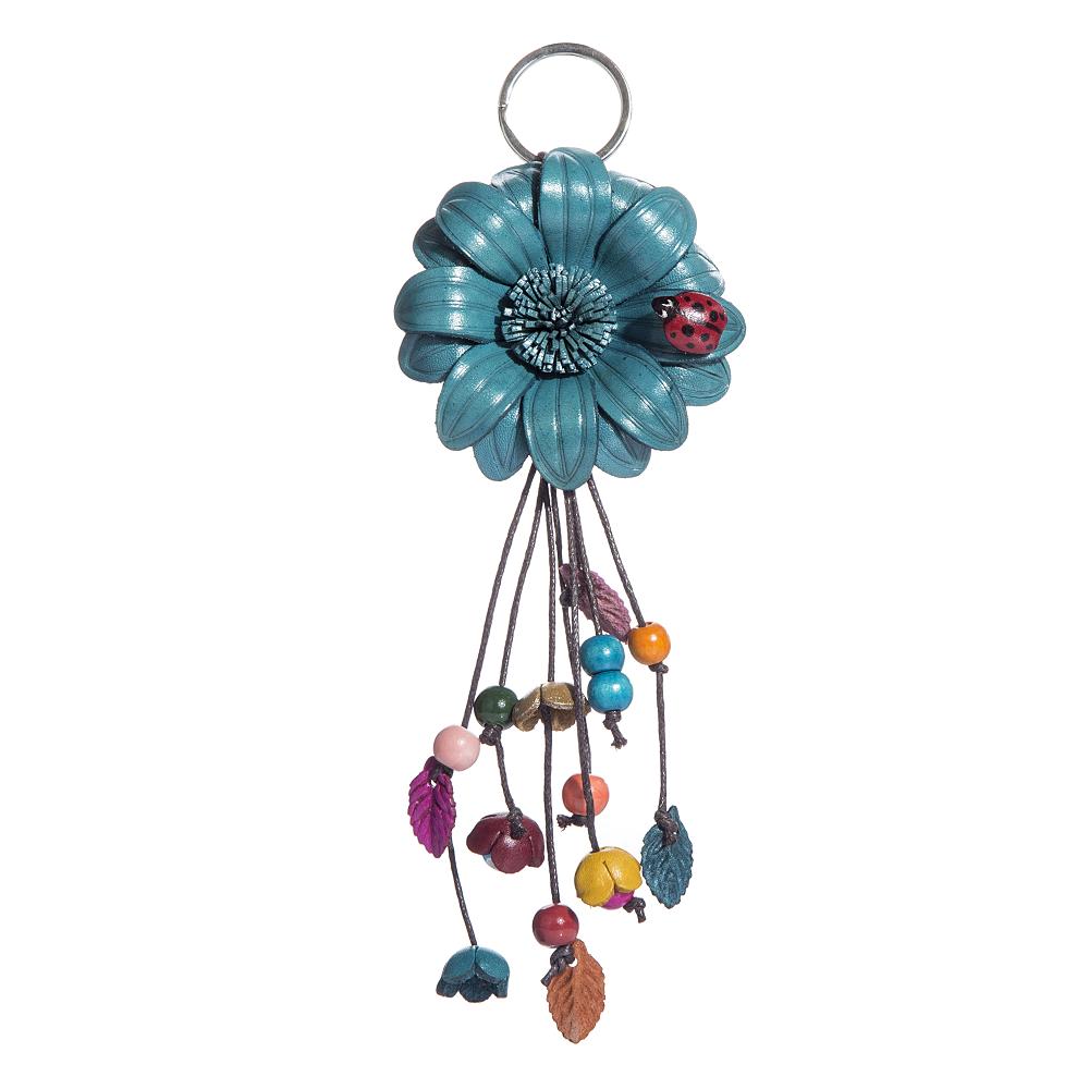 hand made real genuine leather flower keychain bag charm hang tag