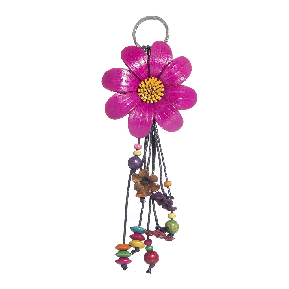 hand made real genuine leather flower keychain bag charm hang tag