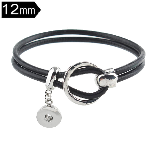 Black Leather 12mm Mini snap button bracelets