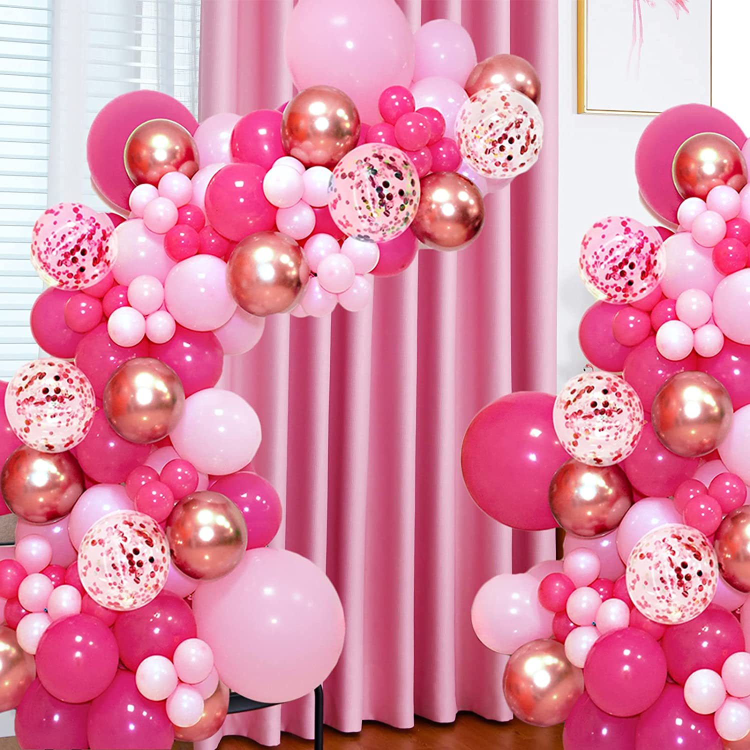 Rose Red Gold Powder Latex Balloon Arch Summer Girl Birthday Party Bachelorette Party Valentine's Day Party Decoration