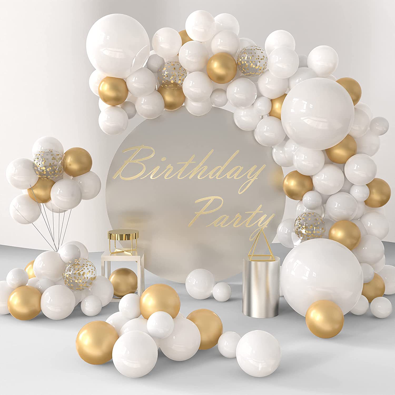 Pure white metallic color balloon chain combination round latex adult children birthday request wedding party decoration arrangement