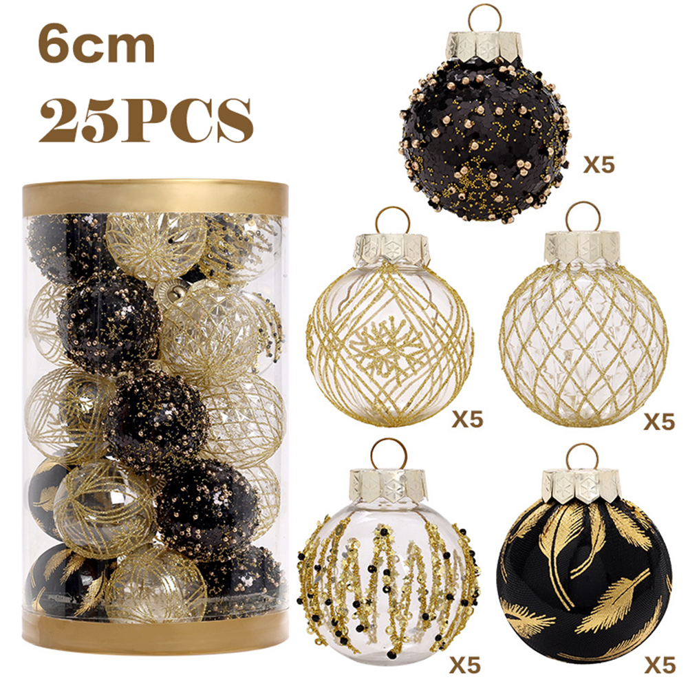 25PCS 6CM champagne gold and white Christmas ball decorations