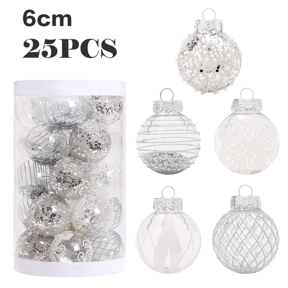 25PCS 6CM champagne gold and white Christmas ball decorations