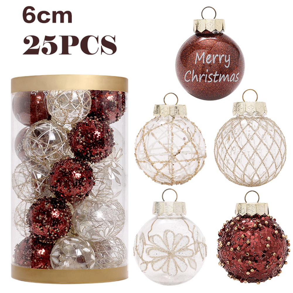 25PCS 6CM champagne gold and white Christmas ball decorations