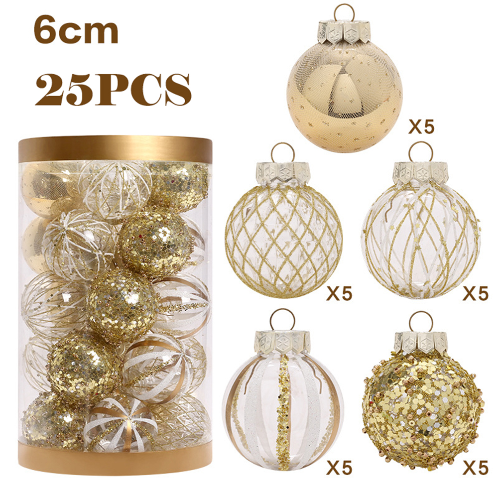 25PCS 6CM champagne gold and white Christmas ball decorations