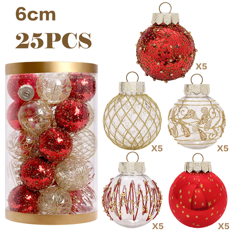 25PCS 6CM champagne gold and white Christmas ball decorations