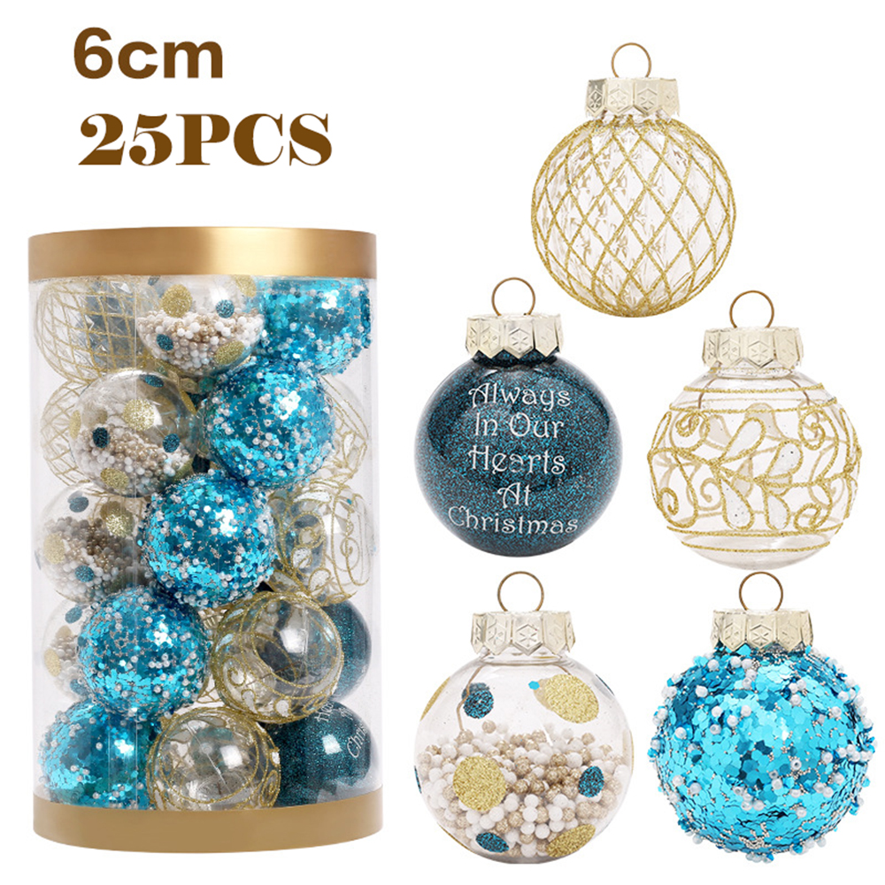 25PCS 6CM champagne gold and white Christmas ball decorations