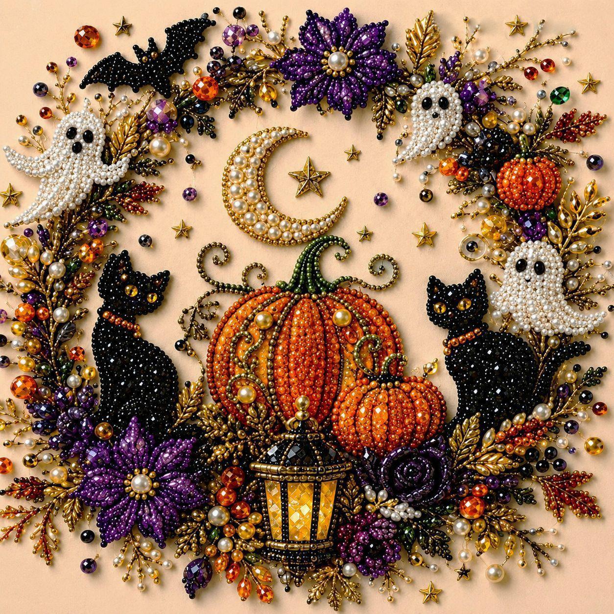 20*20cm Halloween Ghost Pearl Art DIY Kit, Pearl Art DIY Kit Set, Ghost Theme Design, DIY Creative Activity, Art Craft Kit with Pearl Beads, Handmade Craft Project for Adults