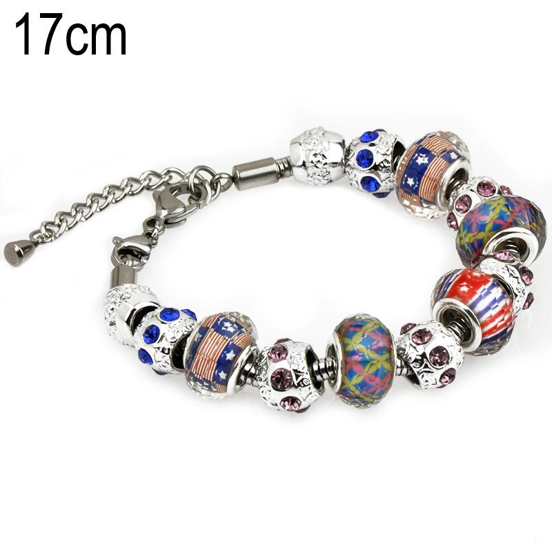 17 CM European Beads Stainless steel bracelets with Alloy beads