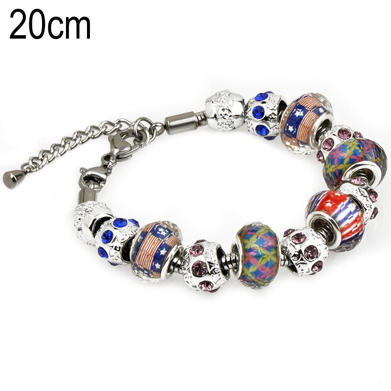 20 CM European Beads Stainless steel bracelets with Alloy beads