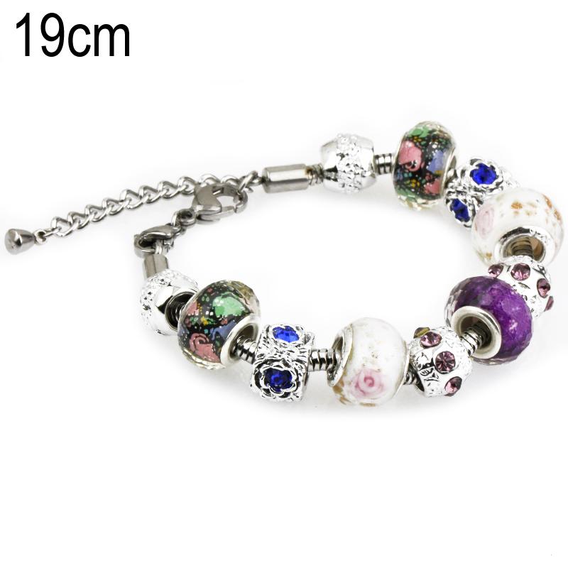 19 CM European Beads Stainless steel bracelets with Alloy beads