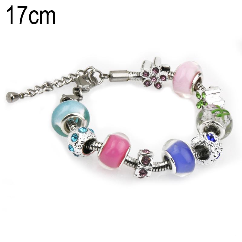 17 CM European Beads Stainless steel bracelets with Alloy beads