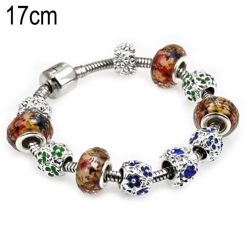 17 CM European Beads Stainless steel bracelets with Alloy beads