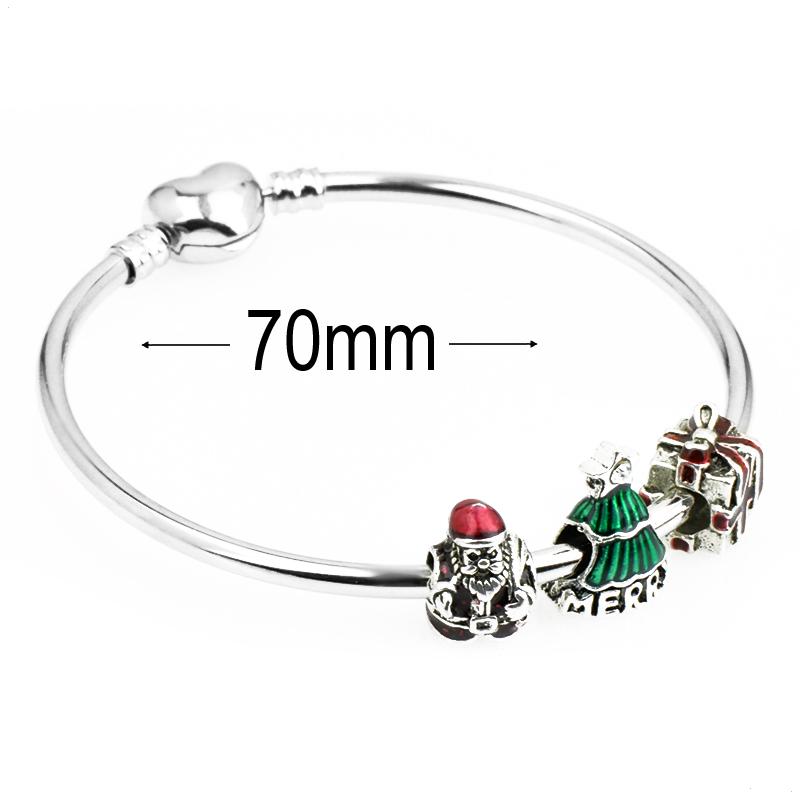 diameter 70 mm European Beads Bangle with heart buckle For Christmas
