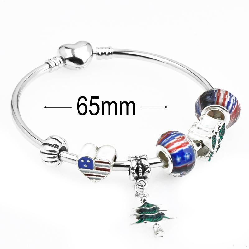 diameter 65 mm European Beads Bangle with heart buckle For Christmas