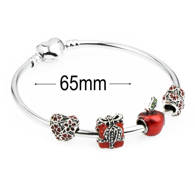 diameter 65 mm European Beads Bangle with heart buckle For Christmas