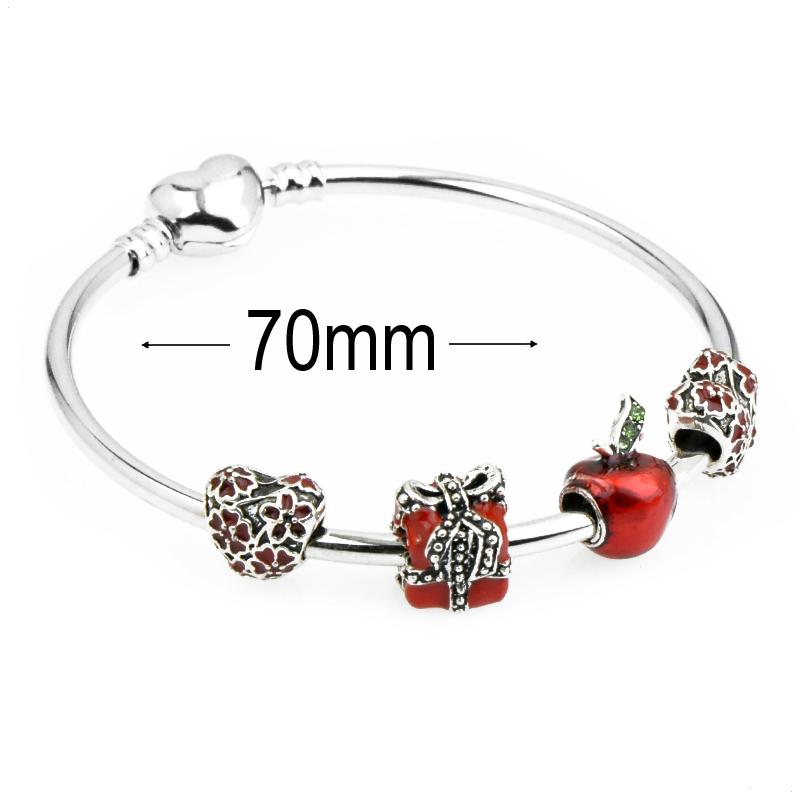 diameter 70 mm European Beads Bangle with heart buckle For Christmas