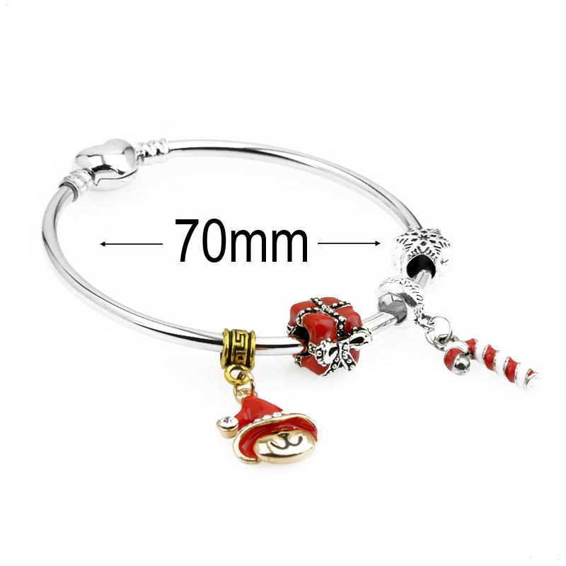 diameter 70 mm European Beads Bangle with heart buckle For Christmas