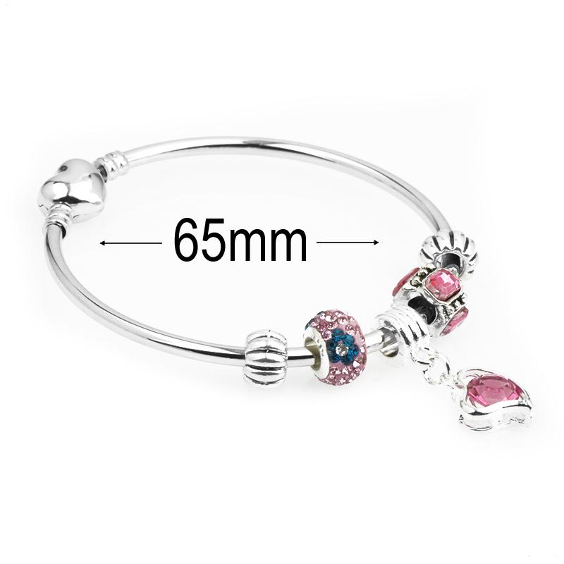 diameter 65 mm European Beads Bangle with heart buckle