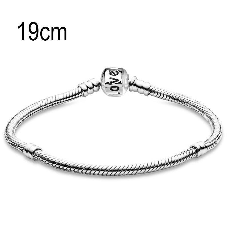 19 CM European Big Hole Beads Snake bone chain Basic Bracelets With Love Clasp