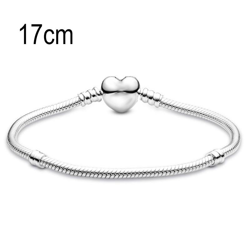 17 CM European Big Hole Beads Snake bone chain Basic Heart Clasp Bracelets