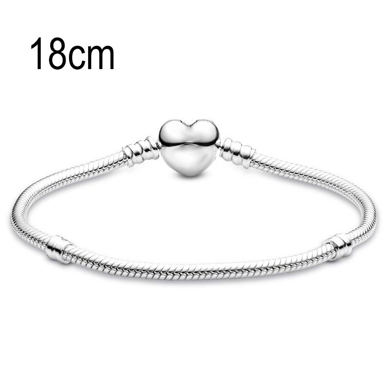 18 CM European Big Hole Beads Snake bone chain Basic Heart Clasp Bracelets