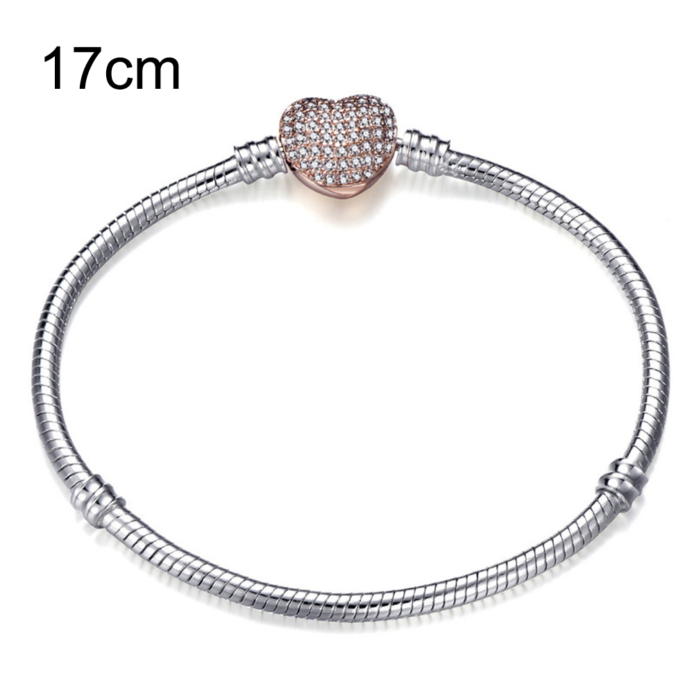17 CM Copper European Beads bracelets with Rose Golden Heart clasp