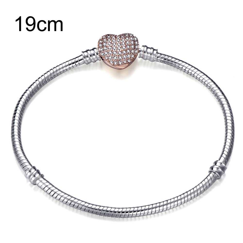 19 CM Copper European Beads bracelets with Rose Golden Heart clasp
