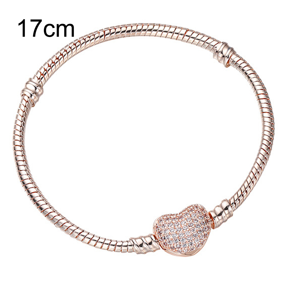 17 CM Rose Golden Copper European Beads bracelets with Heart clasp