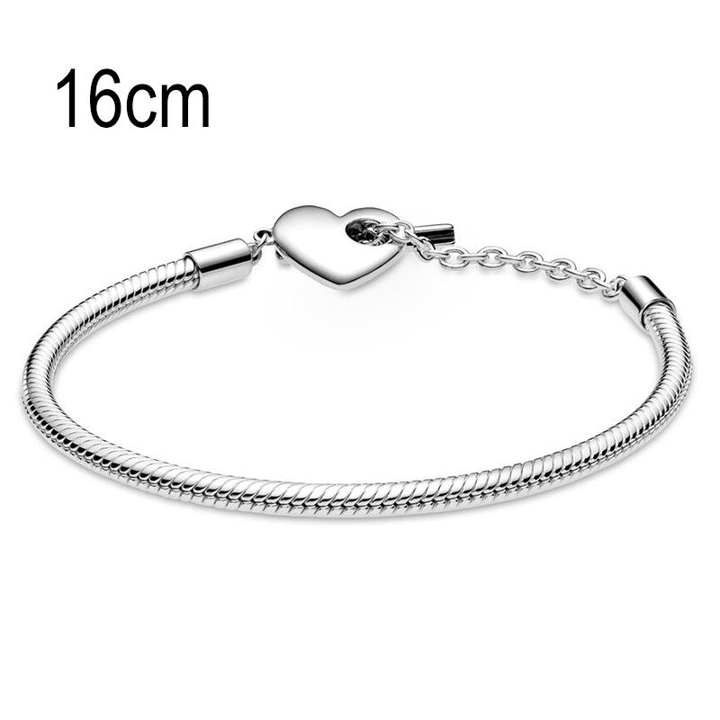 16 CM European Big Hole Beads Snake bone chain Basic Heart OT Clasp Bracelets