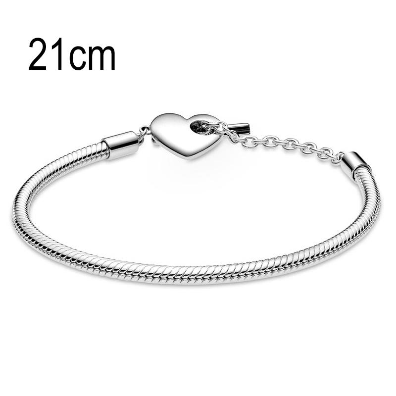 21 CM European Big Hole Beads Snake bone chain Basic Heart OT Clasp Bracelets