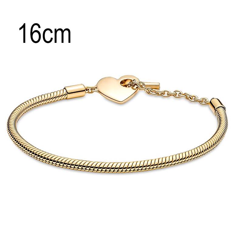 16 CM Golden European Big Hole Beads Snake bone chain Basic Heart OT Clasp Bracelets