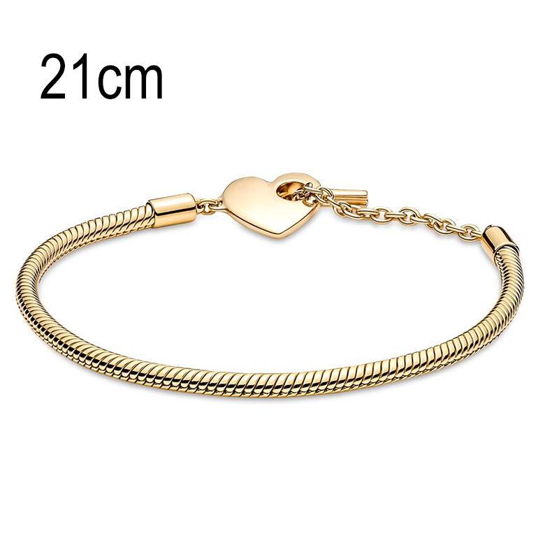 21 CM Golden European Big Hole Beads Snake bone chain Basic Heart OT Clasp Bracelets