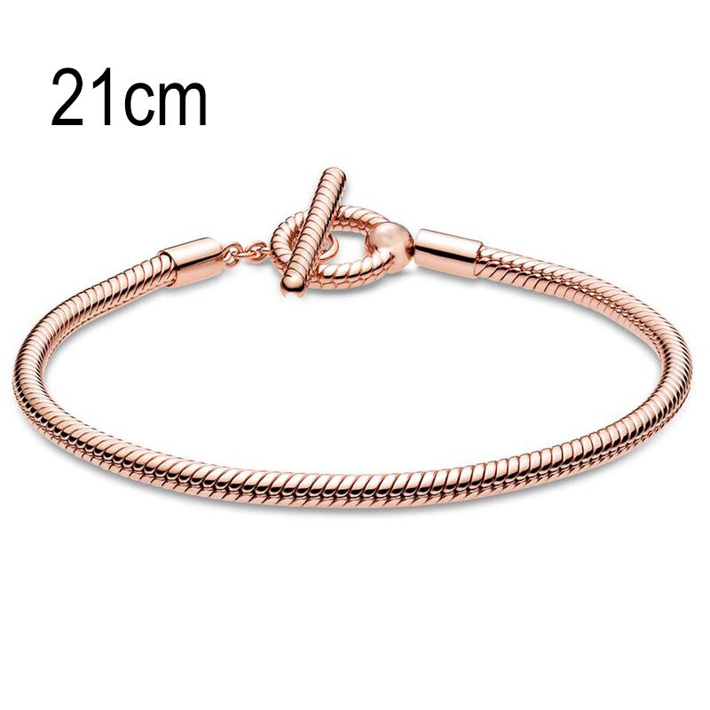 21 CM Rose Golden European Big Hole Beads Snake bone chain Basic OT Clasp Bracelets