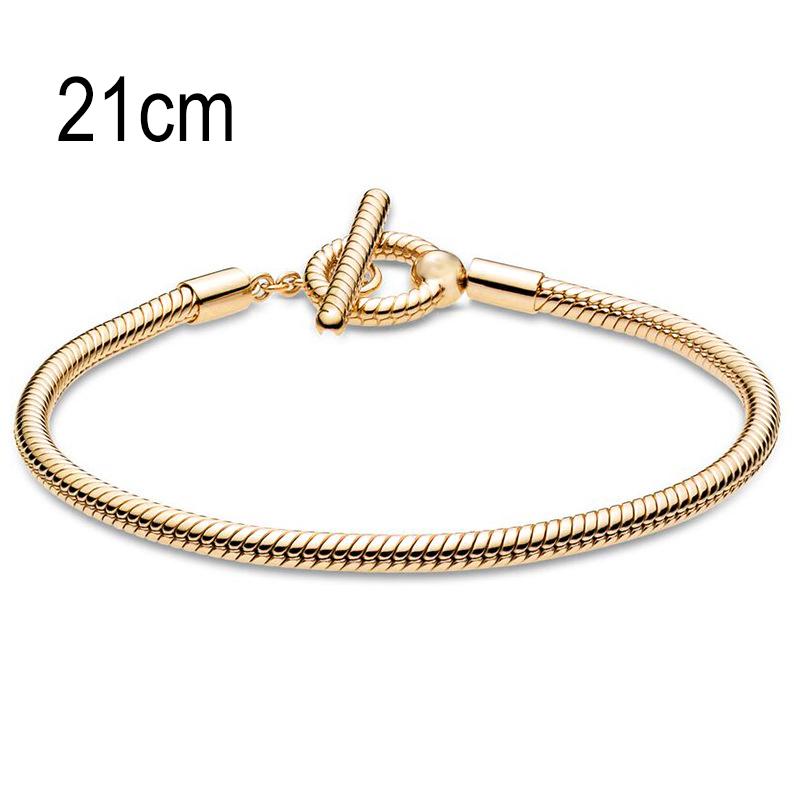 21 CM Golden European Big Hole Beads Snake bone chain Basic OT Clasp Bracelets