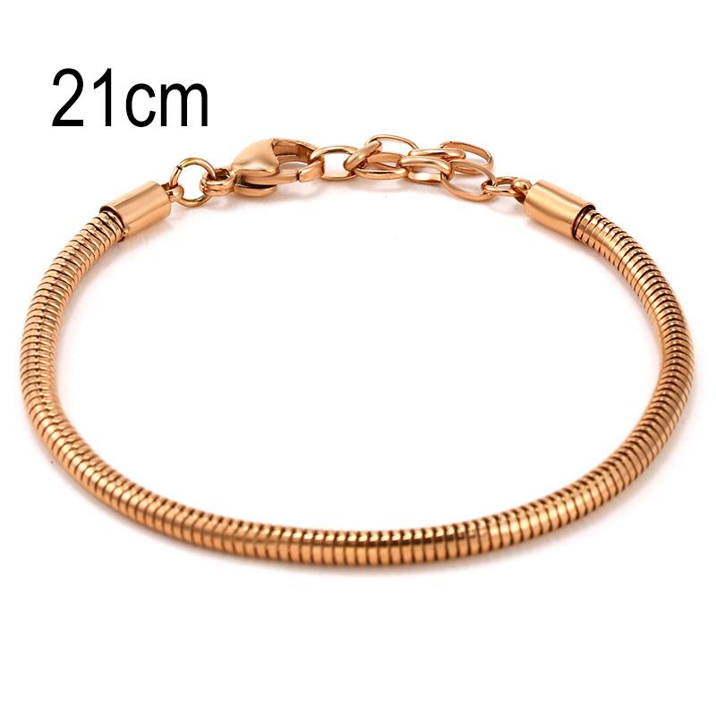 21 CM Rose Golden Stainless Steel European Big Hole Beads Snake bone chain Lobster Clasp Basic Bracelet