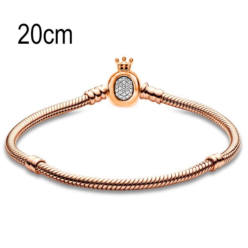 20 CM Rose Golden European Big Hole Beads Snake bone chain Crown Clasp Basic Bracelet