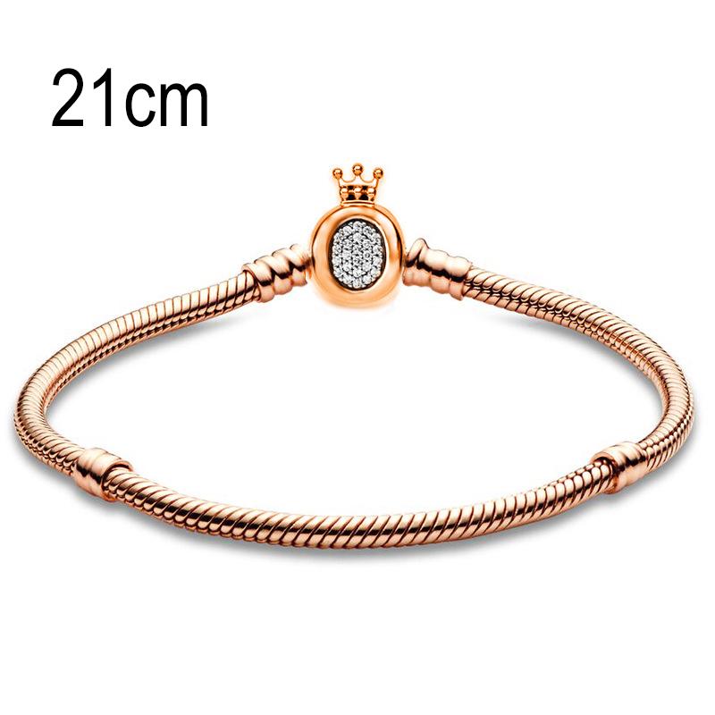 21 CM Rose Golden European Big Hole Beads Snake bone chain Crown Clasp Basic Bracelet