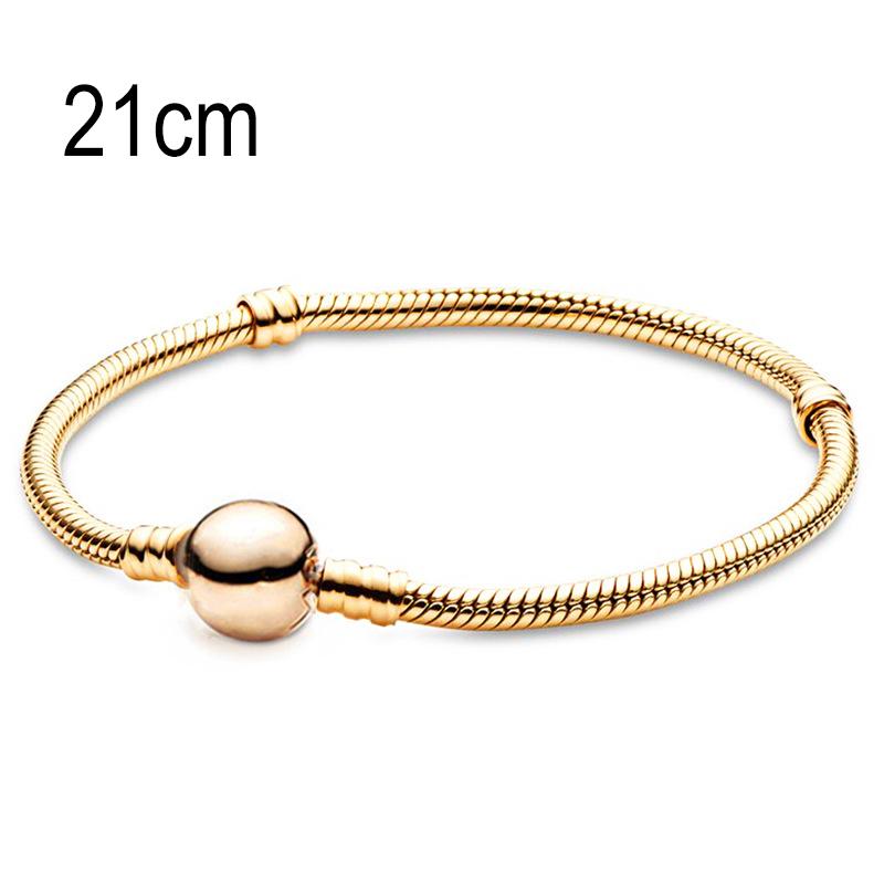 21 CM Golden European Big Hole Beads Snake bone chain Basic Bracelets With Ball Clasp