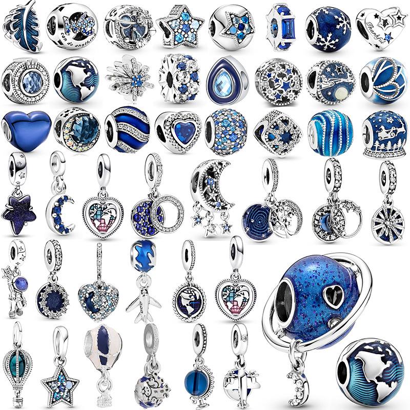 MOQ 2 pcs Blue Starry Sky Big Hole European Beads or Charms 45 Styles To Choose