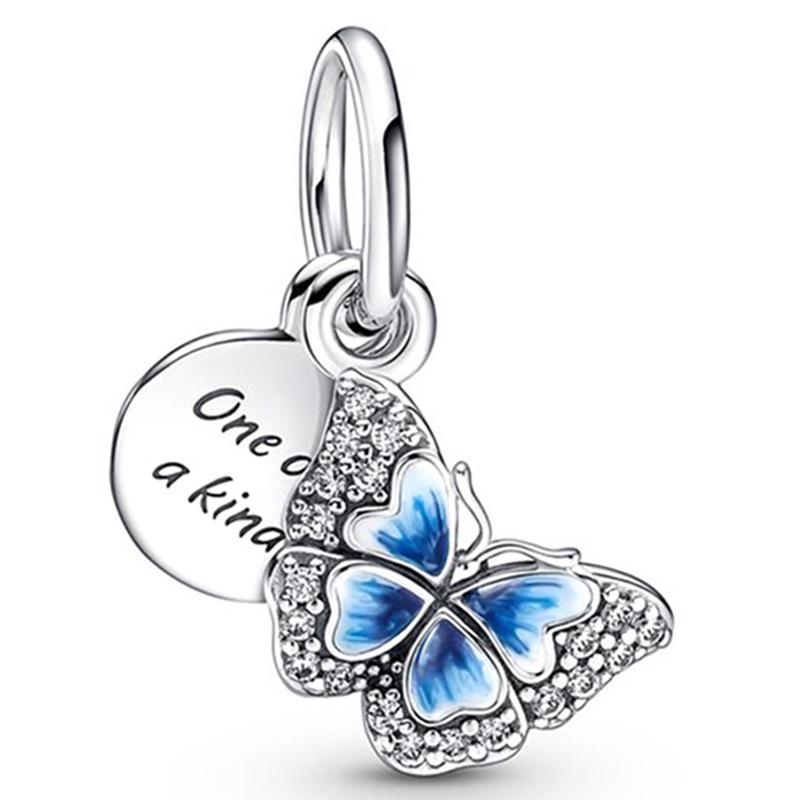 MOQ 2 pcs Blue Pansy Big Hole European Beads or Charms 45 Styles To Choose