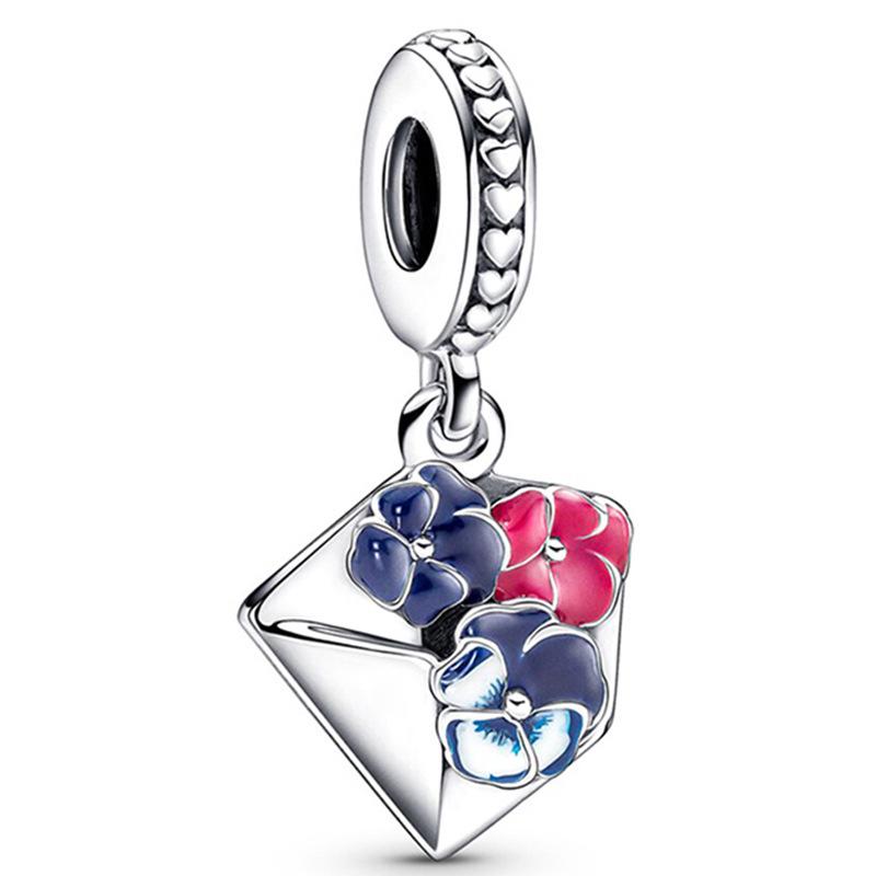 MOQ 2 pcs Blue Pansy Big Hole European Beads or Charms 45 Styles To Choose