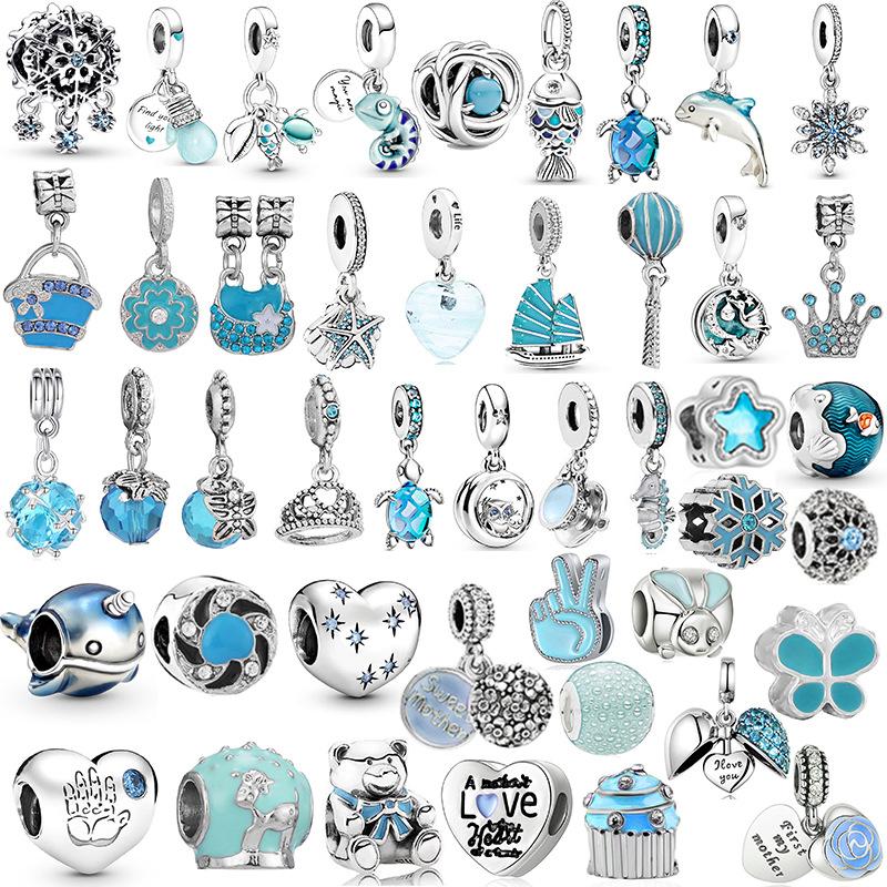 MOQ 2 pcs Sea Blue Big Hole European Beads or Charms 45 Styles To Choose