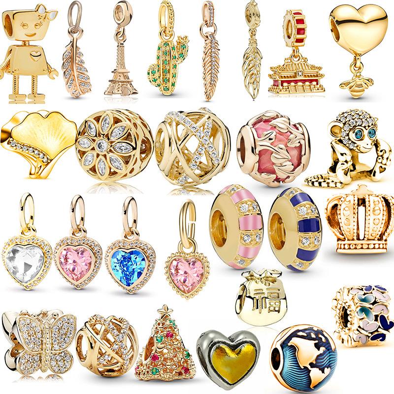 MOQ 2 pcs Golden Big Hole European Beads or Charms 27 Styles To Choose