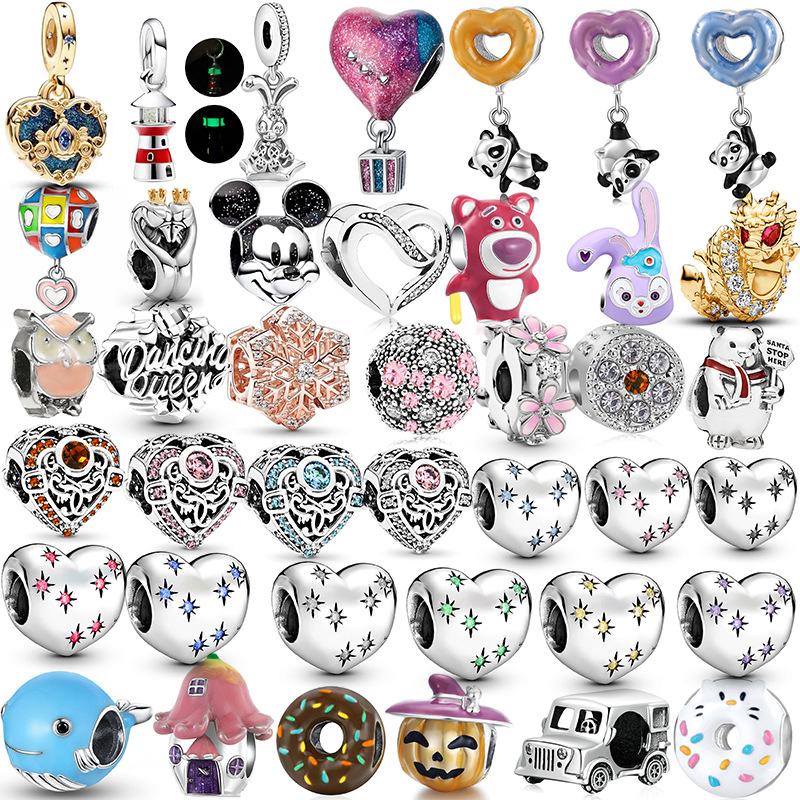 MOQ 2 pcs Heart Big Hole European Beads or Charms 40 Styles To Choose